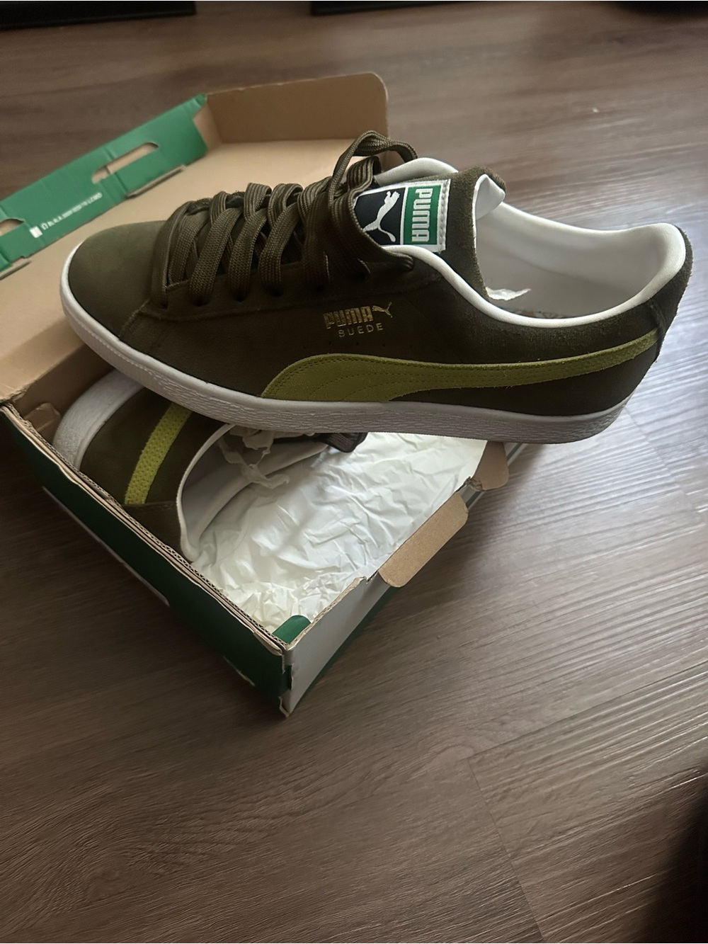 Puma Suede Men's Sneakers in Olive and Lime Accent